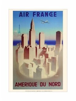 Affiche Air France « Amérique Du Nord » - 50 X 70 Cm