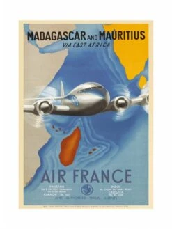 Affiche Air France « Madagascar And Mauritius Via East Africa » - 50 X 70 Cm