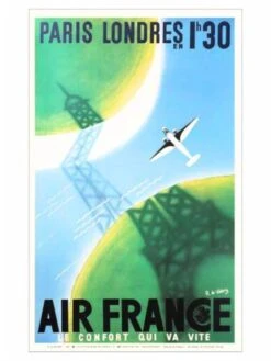 Affiche Air France « Paris- Londres En 1h.30 » - 63 X 100 Cm