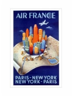 Affiche Air France « Paris - New York - Paris » - 50 X 70 Cm