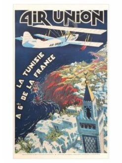 Affiche Air France « Air Union : La Tunisie à 6h De La France » - 62 X 100 Cm