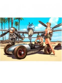 Affiche Pin-Up Et Voiture - Signée - Romain HUGAULT - 50 X 40 Cm