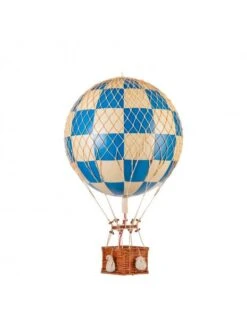 Montgolfière à Carreaux Bleue à Suspendre - Diamètre 32 Cm