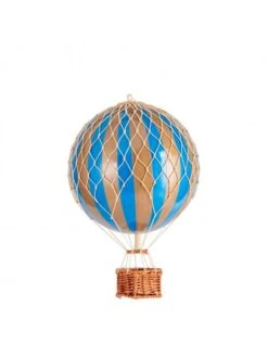 Montgolfière Bleues (et Or) à Suspendre - Diamètre 18 Cm -BOUTIQUE AERO montgolfiere rayures dorees et bleues a suspendre diametre 18 cm 3