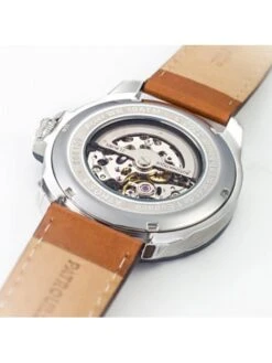 Montre Automatique Patrouille De France Athos 8 - Boîtier Noir, Cadran Bleu, Bracelet Cuir Marron Clair -BOUTIQUE AERO montre automatique patrouille de france athos 8 boitier acier cadran bleu bracelet cuir marron clair 2