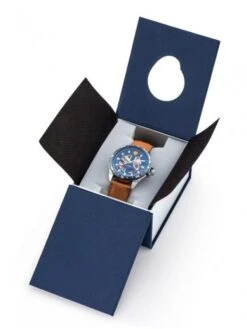 Montre Automatique Patrouille De France Athos 8 - Boîtier Noir, Cadran Bleu, Bracelet Cuir Marron Clair -BOUTIQUE AERO montre automatique patrouille de france athos 8 boitier acier cadran bleu bracelet cuir marron clair 3
