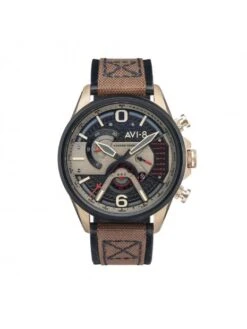 Montre AVI-8 Hawker Harrier II AV-4056-06 Marron Désert - Boîtier Marron, Cadran Noir, Bracelet Cuir Marron