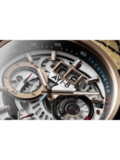 Montre AVI-8 Hawker Harrier II AV-4065-02 Brun Or Brûlé - Boîtier Acier, Cadran Gris, Bracelet Cuir Marron Clair -BOUTIQUE AERO montre avi 8 hawker harrier ii av 4065 02 brun or brule boitier acier cadran gris bracelet cuir marron clair 8