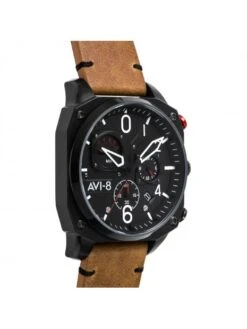 Montre AVI-8 Hawker Hunter AV-4052-02 Charbon Brise - Boîtier Noir, Cadran Noir, Bracelet Cuir Marron -BOUTIQUE AERO montre avi 8 hawker hunter av 4052 02 charbon brise boitier noir cadran noir bracelet cuir marron 2