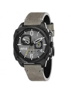 Montre AVI-8 Hawker Hunter AV-4052-03 Gris Mer - Boîtier Noir, Cadran Gris, Bracelet Cuir Sable -BOUTIQUE AERO montre avi 8 hawker hunter av 4052 03 gris mer boitier noir cadran gris bracelet cuir sable 1