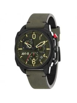 Montre AVI-8 Hawker Hunter AV-4052-08 Vert Profond - Boîtier Noir, Cadran Vert Foncé, Bracelet Cuir Vert -BOUTIQUE AERO montre avi 8 hawker hunter av 4052 08 vert profond boitier noir cadran vert fonce bracelet cuir vert 1