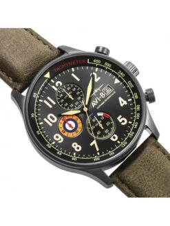Montre AVI-8 Hawker Hurricane AV-4011-0E Terre Noire - Boîtier Noir, Cadran Noir, Bracelet Cuir Kaki -BOUTIQUE AERO montre avi 8 hawker hurricane av 4011 0e terre noire boitier noir cadran noir bracelet cuir kaki 2
