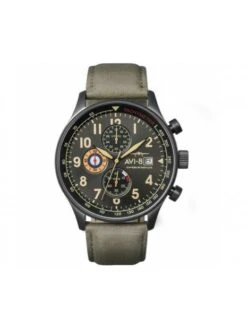 Montre AVI-8 Hawker Hurricane AV-4011-0E Terre Noire - Boîtier Noir, Cadran Noir, Bracelet Cuir Kaki