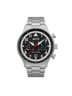 Montre AVI-8 Hawker Hurricane Dual Time AV-4088 - Boîtier Acier, Cadran Acier, Bracelet Acier