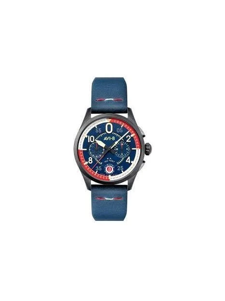 Montre AVI-8 Laguna Sumatra AV-4105-01 édition Limitée - Boîtier Acier, Cadran Tricolore, Bracelet Cuir Bleu 3 Montre AVI-8 Laguna Sumatra AV-4105-01 édition Limitée - Boîtier Acier, Cadran Tricolore, Bracelet Cuir Bleu