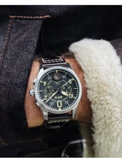 BOUTIQUE AERO -BOUTIQUE AERO montre avi 8 spitfire av 4089 01 chene de minuit boitier acier cadran noir bracelet cuir noir 1