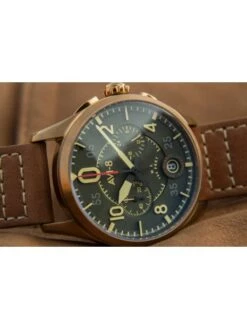 Montre AVI-8 Spitfire AV-4089-02 Vert Bronze - Boîtier Bronze, Cadran Vert, Bracelet Cuir Marron -BOUTIQUE AERO montre avi 8 spitfire av 4089 02 vert bronze boitier bronze cadran vert bracelet cuir marron 3