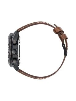 Montre Patrouille De France Athos 1 - Boîtier Noir, Cadran Noir, Bracelet Cuir Marron -BOUTIQUE AERO montre patrouille de france athos 1 boitier acier cadran noir bra 1