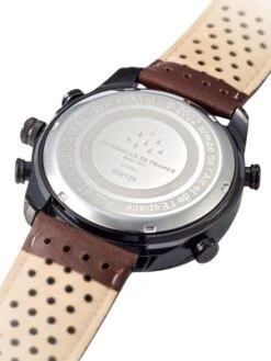 Montre Patrouille De France Athos 1 - Boîtier Noir, Cadran Noir, Bracelet Cuir Marron -BOUTIQUE AERO montre patrouille de france athos 1 boitier acier cadran noir bra 2