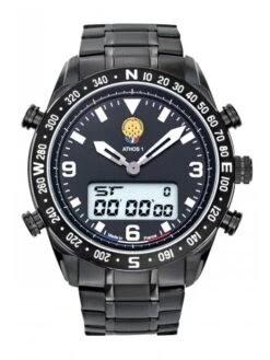 Montre Patrouille De France Athos 1 - Boîtier Noir, Cadran Noir, Bracelet Acier Noir