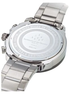 Montre Patrouille De France Athos 3 - Boîtier Noir, Cadran Argenté, Bracelet Acier -BOUTIQUE AERO montre patrouille de france athos 3 boitier acier cadran argente 2