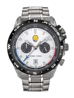 Montre Patrouille De France Athos 3 - Boîtier Noir, Cadran Argenté, Bracelet Acier