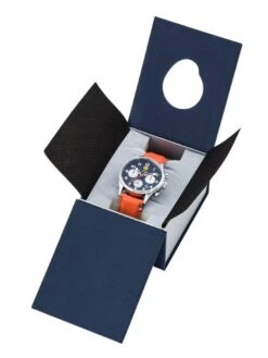 Montre Patrouille De France Athos 7 - Boîtier Acier, Cadran Bleu, Bracelet Cuir Orange -BOUTIQUE AERO montre patrouille de france athos 7 boitier acier cadran bleu bra 3