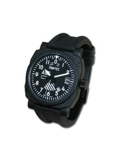 Montre Trintec Zulu-03 Style Altimètre - Boîtier Noir, Cadran Noir, Bracelet Caoutchouc Noir -BOUTIQUE AERO montre trintec zulu 03 style altimetre boitier noir cadran noir bracelet caoutchouc noir 1