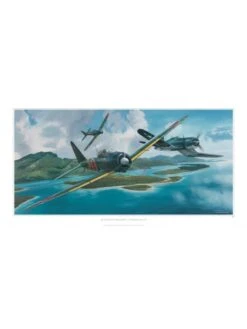 Poster Benjamin FREUDENTHAL - « Mitsubishi A6M3 Zero Vs Corsair FAU-1D » - 100 X 50 Cm